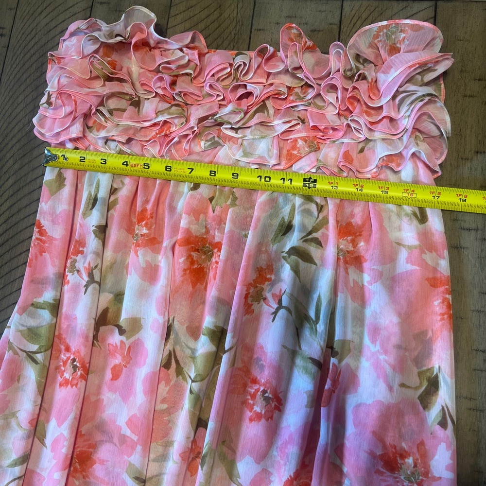 NWT MISA Los Angeles Women's L Maxi Dress Pink Floral Strapless Ruffle High Low - Picture 4 of 7